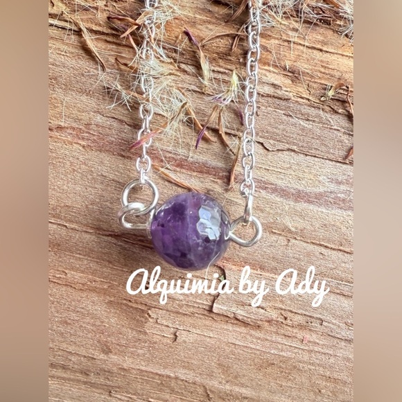 AMETHYST SILVER MINIMALIST PENDANT SPHERE - Picture 1 of 1